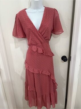 Lulu's evening bohemian Dusty Rose Ruffle Wrap Midi Dress